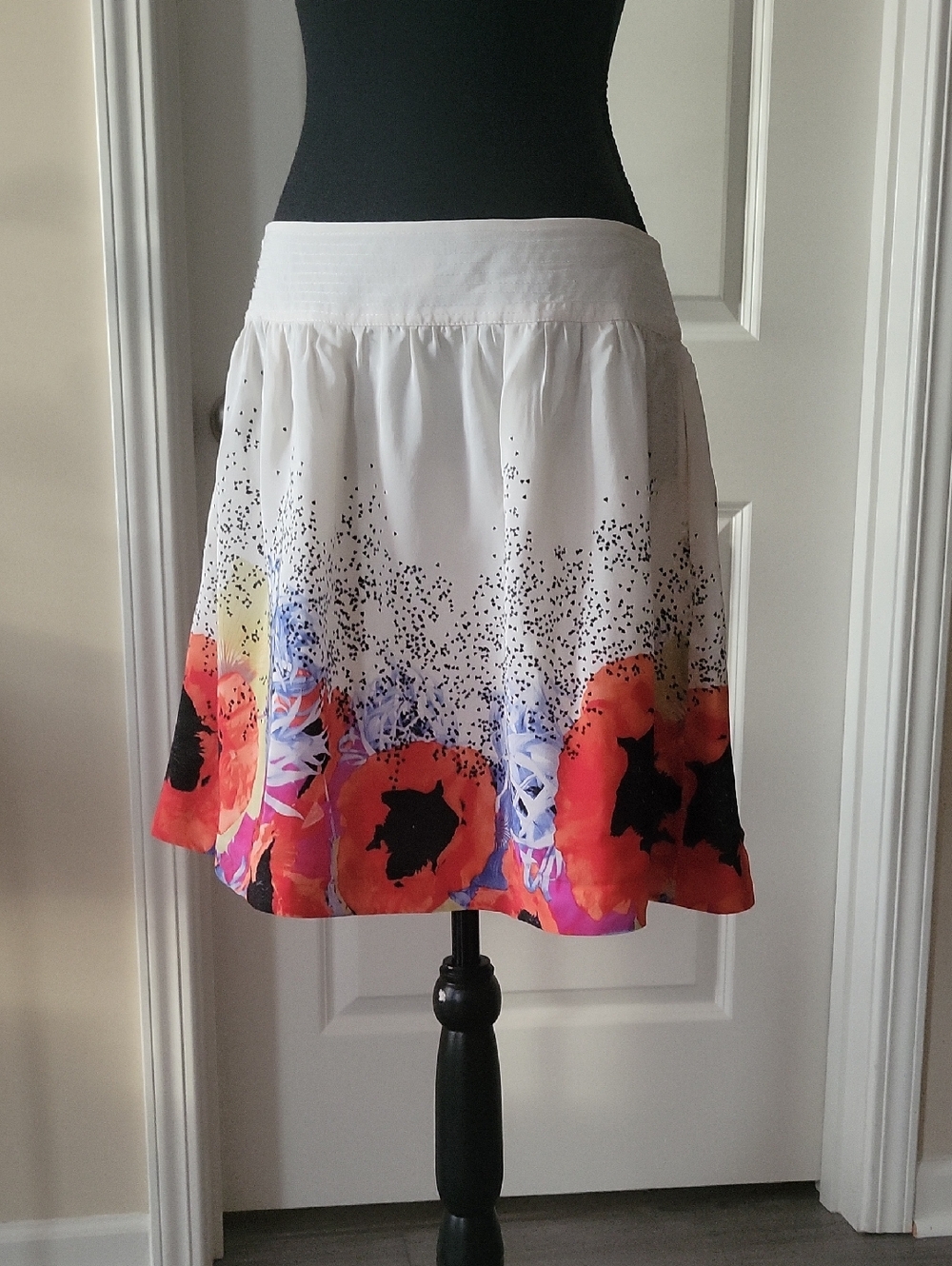 leifsdottir White Skirt with Red-Orange and Purple Floral Border